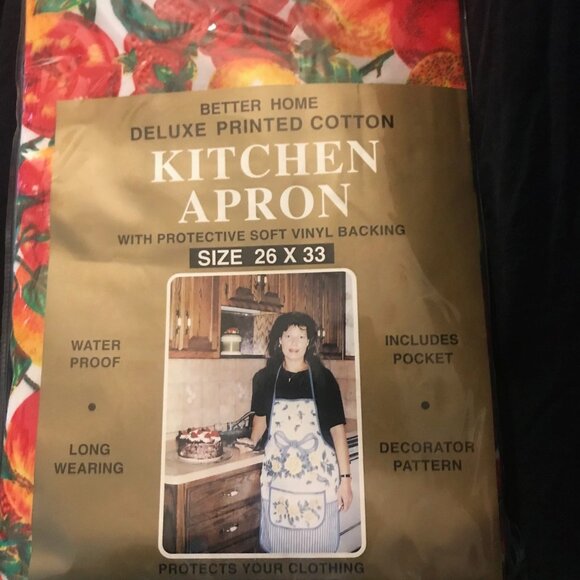 1996 Better Home Deluxe Printed Cotton Kitchen Apron Soft Vinyl Back Apron NWOT - Picture 1 of 11